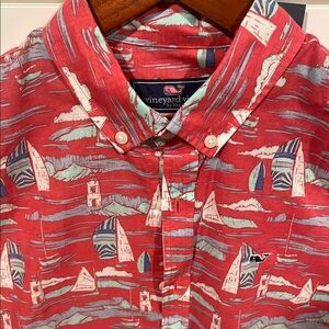NWT. Vineyard Vines Nautical Short Sleeve Button Down Shirt (boys 12-14)